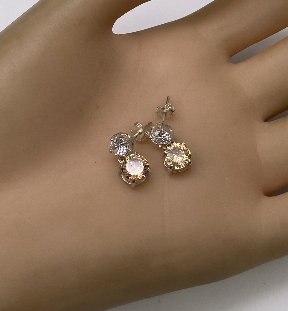 925 Argent Sterling Coussin Citrine Jaune 9mm Simulé Boucles D'Oreilles