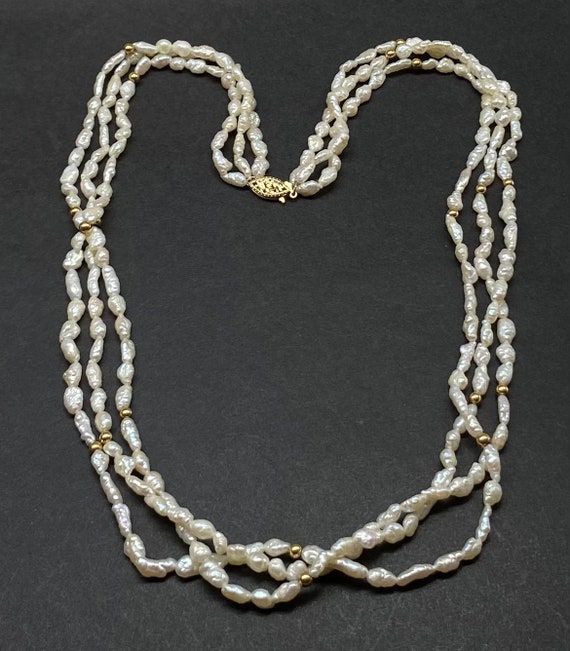 Vintage 14k Gold Multi Strand Pearl Necklace - image 2