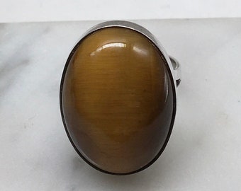 Vintage Sterling Silver Huge Tigers Eye Ring