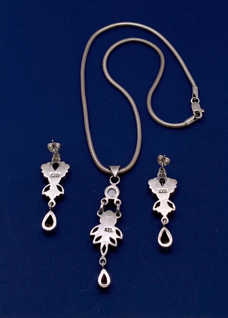Vintage Sterling Silver & Pearl Smoky Quartz, Citrine Necklace with Matching Earring Set image 4