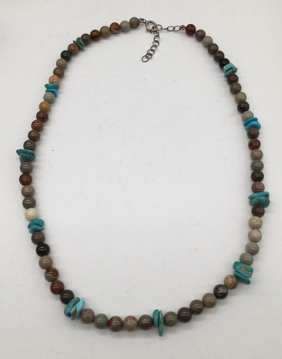 Vintage sterling turquoise & jasper stone necklace - image 3