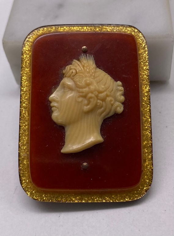 Antique Victorian Celluloid High Relief Cameo Broo