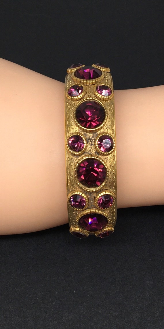 Vintage Gold tone purple rhinestone crystal clump… - image 2