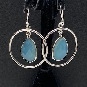 Sterling Silver Chalcedony Stone Teardrop Dangle Earrings