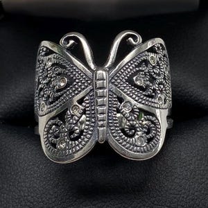 Vintage Sterling Silver & Cubic Zirconia Butterfly Ring Size 10.5