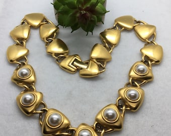 Vintage NAPIER Gold Chunky Necklace with Pearls, 1970s