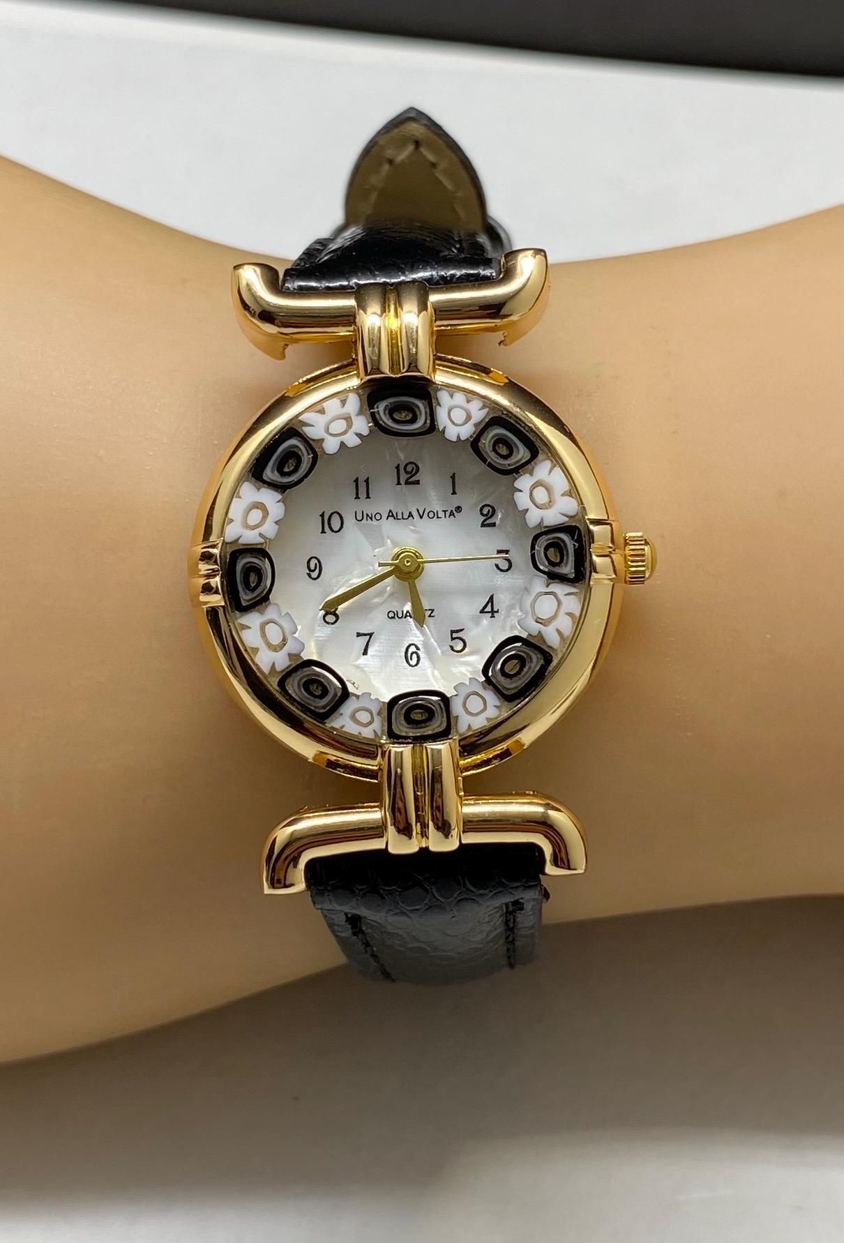 Vintage Venedig Murano Glas Millefiori Blume Damenuhr mit