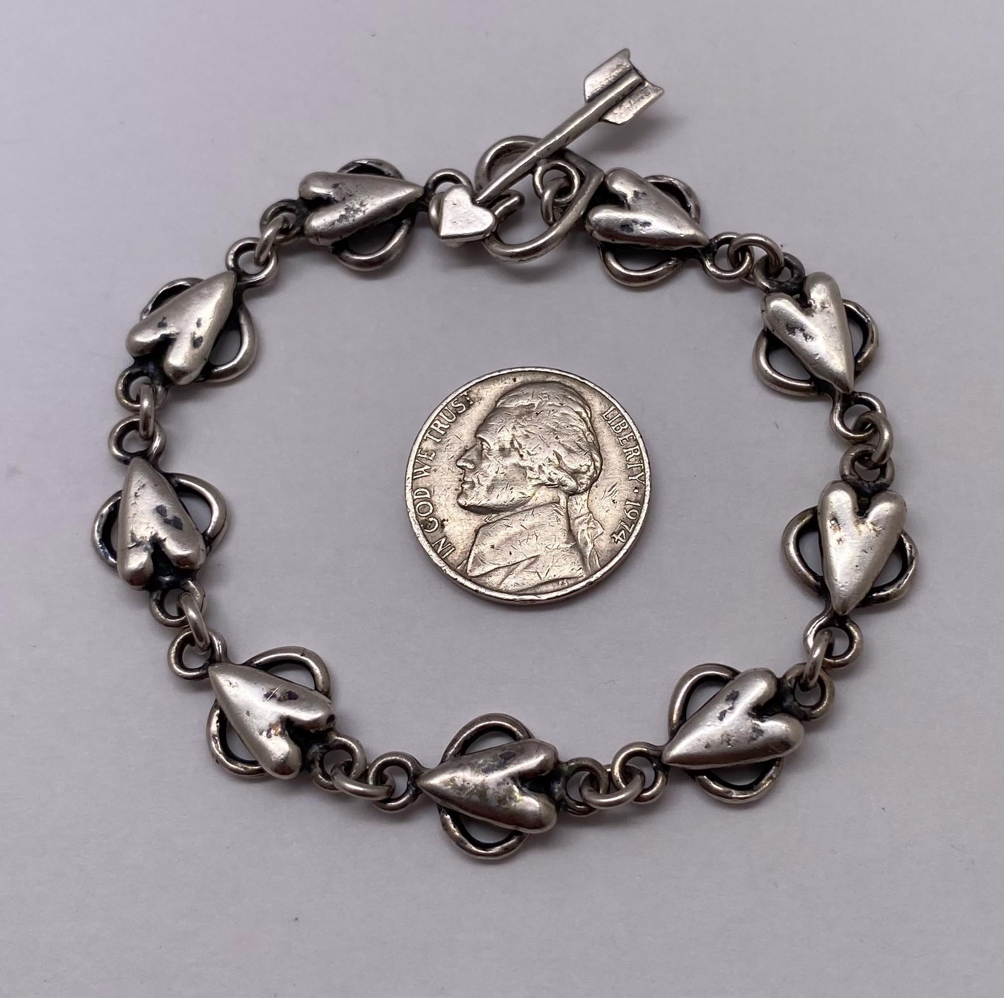 値引【VINTAGE)   Modern Bracelet Vintage Oxidized Sterling Silver Modernist Heart Link Bracelet