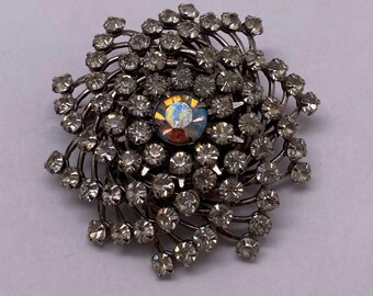 Broche vintage Art déco AB en strass transparents et étoile en étoile