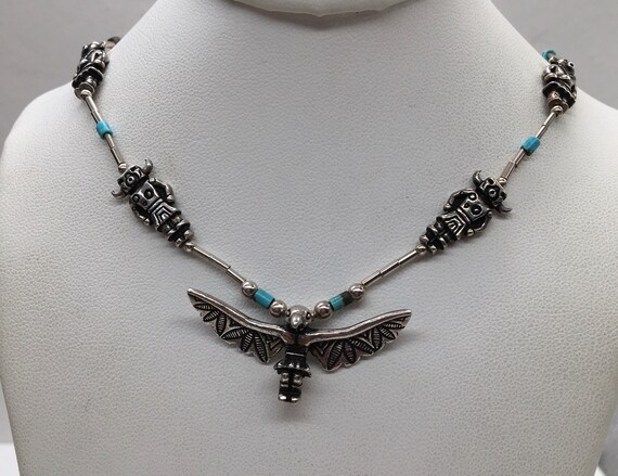 Native American Very Old Dancing Kachina Vintage Navajo Turquoise Sterling Silver Necklace Native American Very Old Dancing Kachina Vintage Navajo Turquoise Sterling Silver Necklace