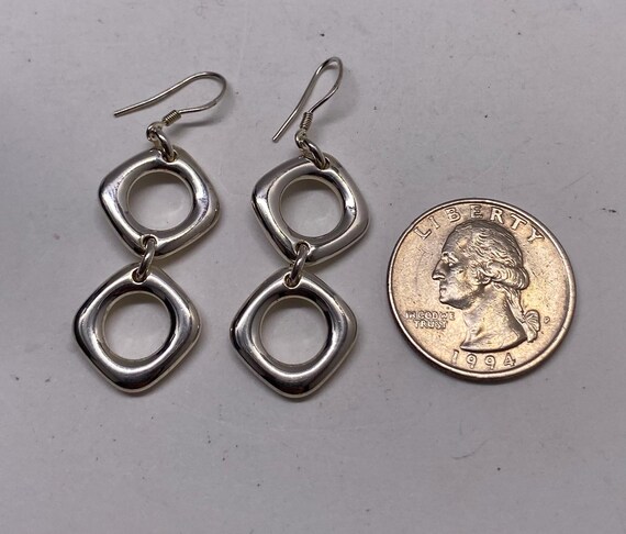 Sterling Silver Square Round Dangle Earrings - image 2
