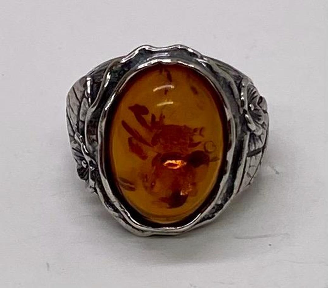 Vintage Israel PZ 925 Sterling Huge Amber Cabochon Ring Size 7.5 - Etsy