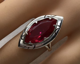Sterling Silber Marquis Rosa Saphir Ring Größe 8.5 Vintage Schmuck