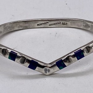 Vintage Art Deco Taxco Sterling Silver Blue Lapis Hinged Bangle Bracelet