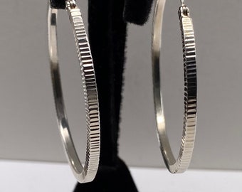 Sterling Silver Large Textured  Hoop Earrings