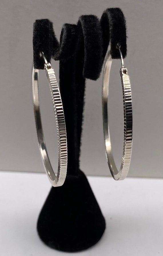 Sterling Silver Large Textured  Hoop Earrings