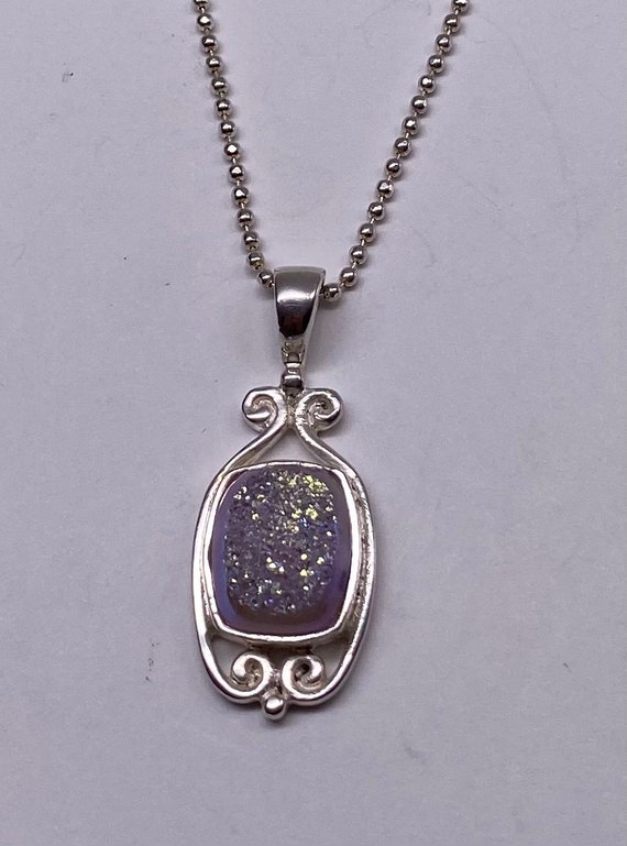 Sajen Necklace Silver Purple Drusy Stone Necklace