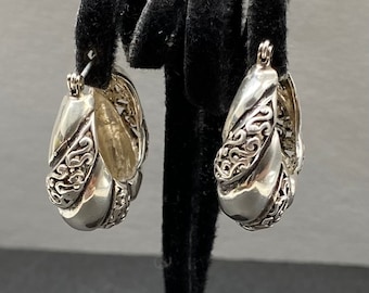 Vintage Art Deco Sterling Silver Hoop Earrings