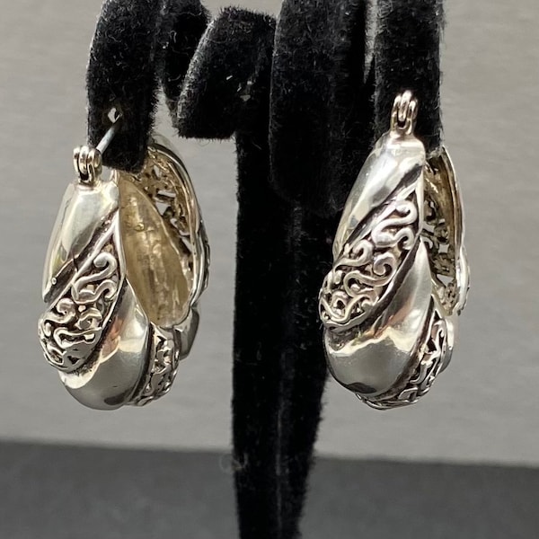 Vintage Art Deco Sterling Silver Hoop Earrings