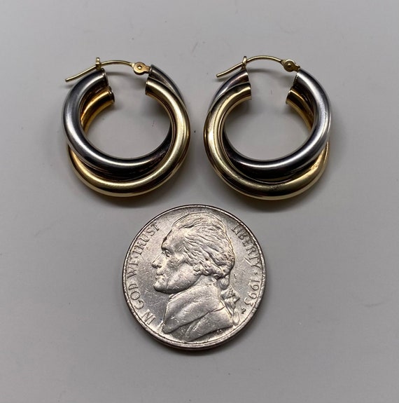 Vintage Sterling & 14k Gold Twist Hoop Earrings - image 3