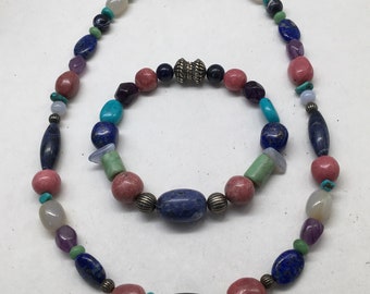 Conjunto de collar y pulsera de plata esterlina con múltiples piedras preciosas de Carolyn Pollack