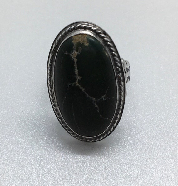 Old Pawn Navajo Huge Green Turquoise Cabochon Ring - image 2