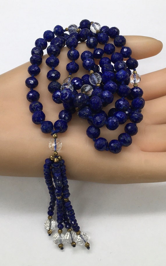 Vintage Blue Lapis Lazuli Faceted Bead Necklace - image 2