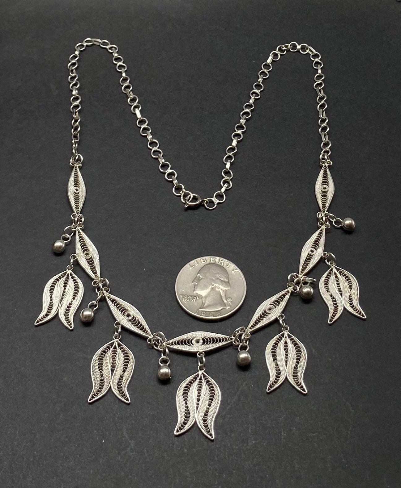 Pendentif Ancien En Argent Massif 925 - Style Art Déco Fleurs - Occasion Créateur
