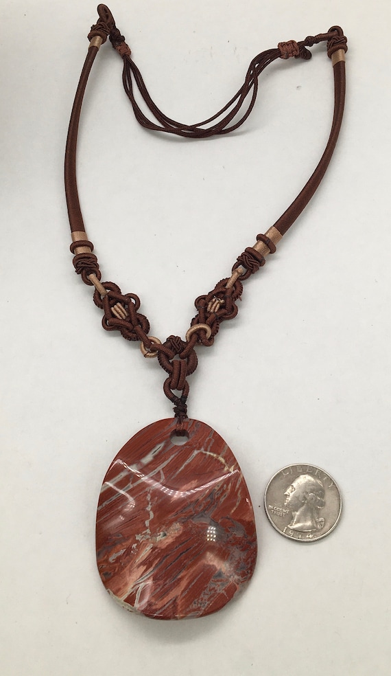 Vintage Carved Red Jasper Stone Pendant Necklace Australia