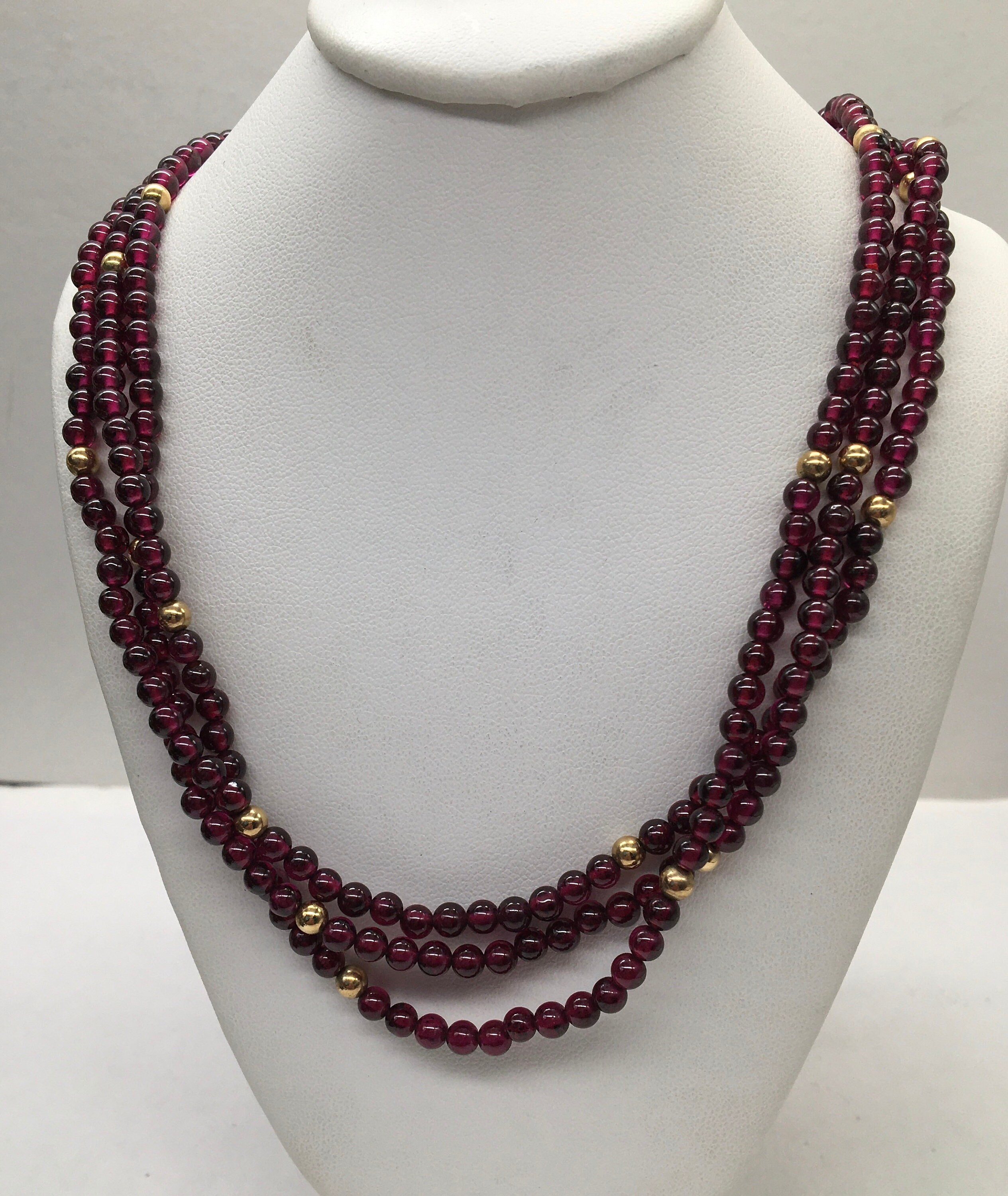 Vintage 14k Gold Garnet Bead Multi Strand Necklace Etsy Australia