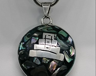 Vintage Messico gioielli sterling abalone 2 lato collana ciondolo