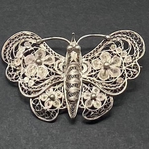 Vintage Sterling Silver Filigree Butterfly Brooch