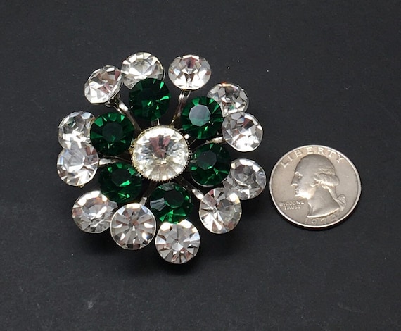 Broche Art Déco XXL Sertie De Strass Vert - Laiton/argent Massif - Occasion