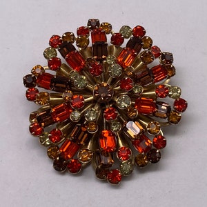 Vintage Huge Multi Color Rhinestone Starburst Brooch Pin