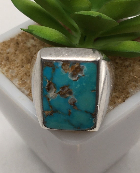 Vintage Huge Sterling Silver Turquoise Ring Size … - image 1