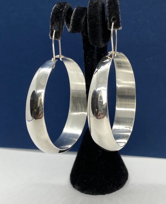 Vintage Art Deco Sterling Silver Large Hoop Earrin