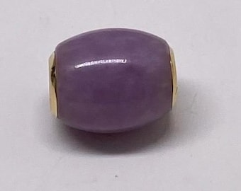 Vintage 14K Gold Lavender Jade Oval Bead Slide Charm Pendant/Bracelet