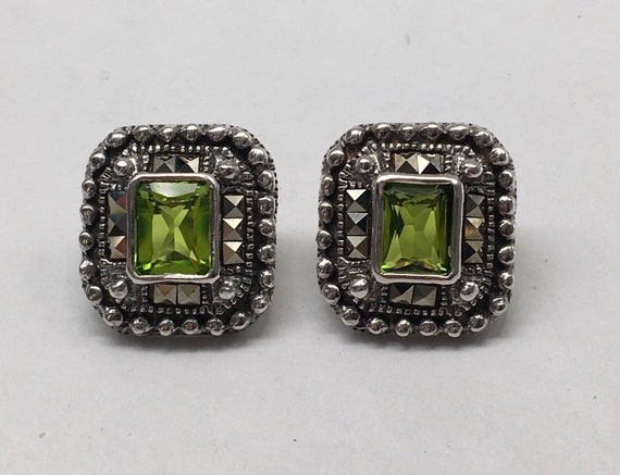 Sterling Silver Peridot & Marcasite Earrings - image 1