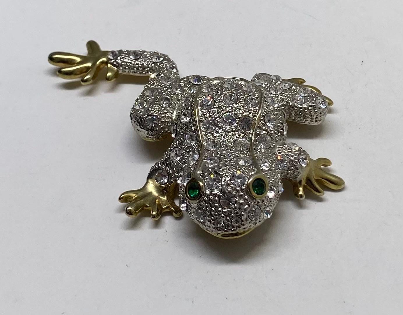 Spilla vintage con enorme rana in strass color oro - Italia