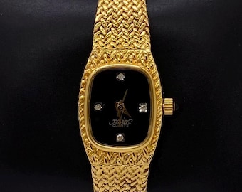 STUNNING! Xanadu watch with  floating crystals Quartz Xanadu Gold watch Leather wristband Art Deco-Floating  main image 2
