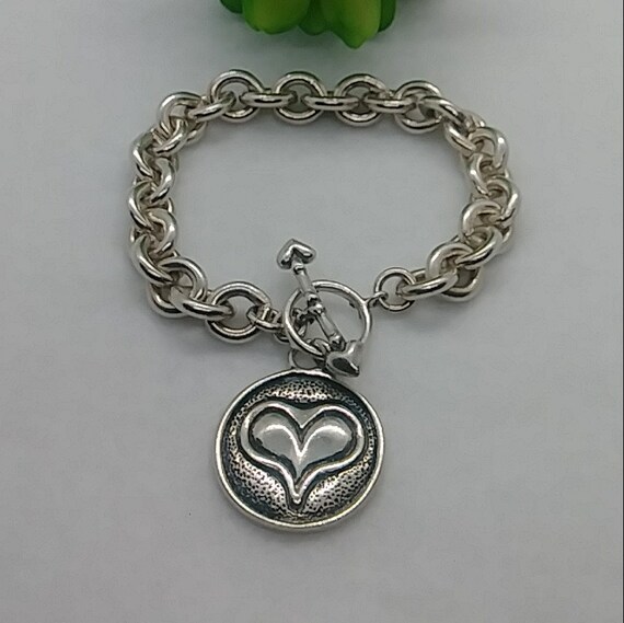 Vintage sterling silver heart tag chunky bracelet