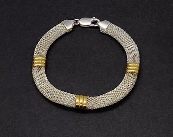 Vintage 1980s-90s FAS Italy 925 Sterling Silver Mesh Bracelet With