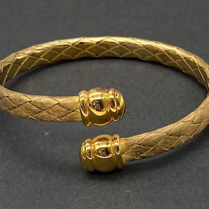 Vintage Italy Etruscan Gold Over Sterling Woven Mesh Cuff Bypass Bracelet