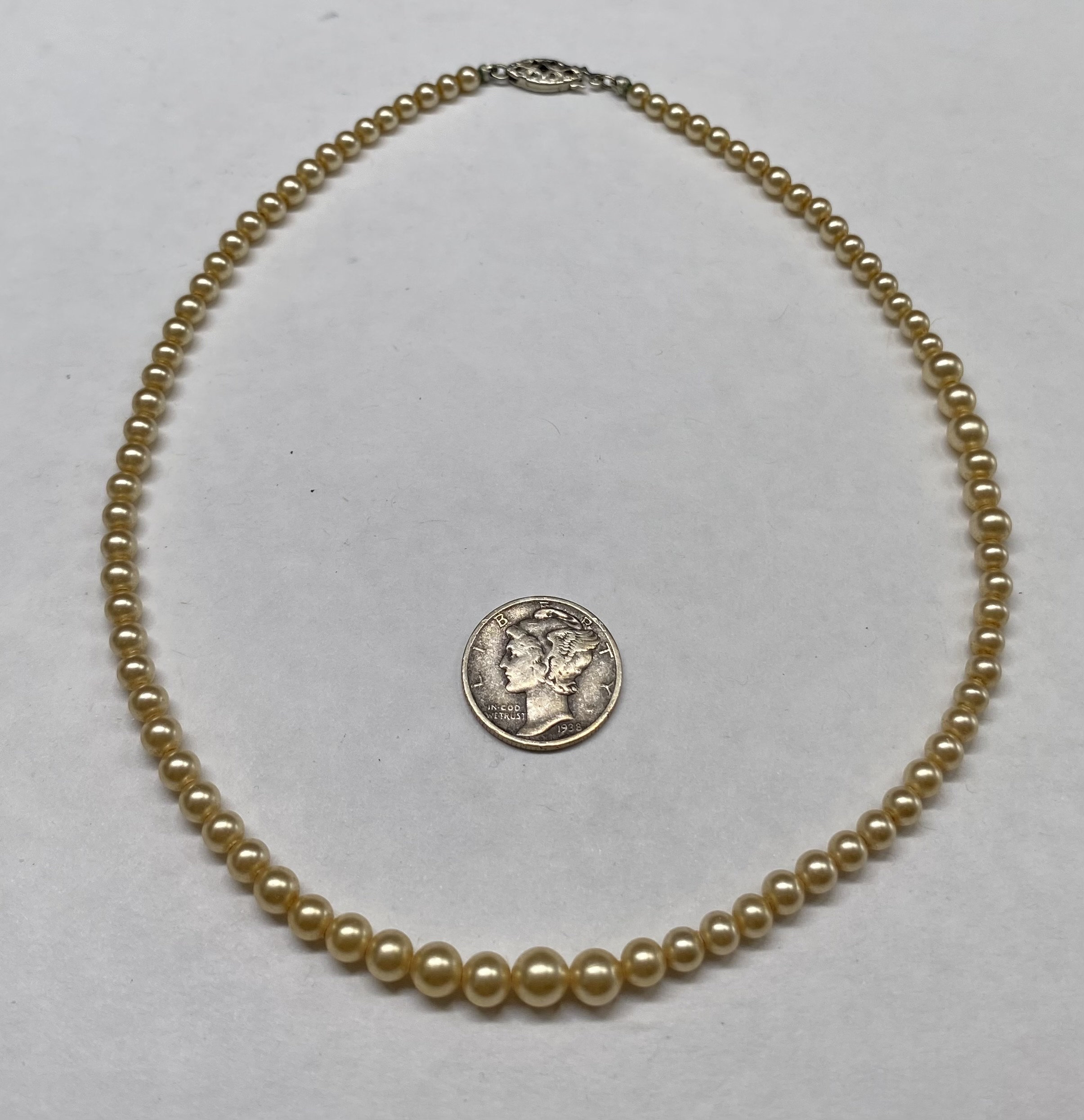 Collier Ras Du Cou Art Déco Vintage - Perles Et Fermoir Argent, Occasion
