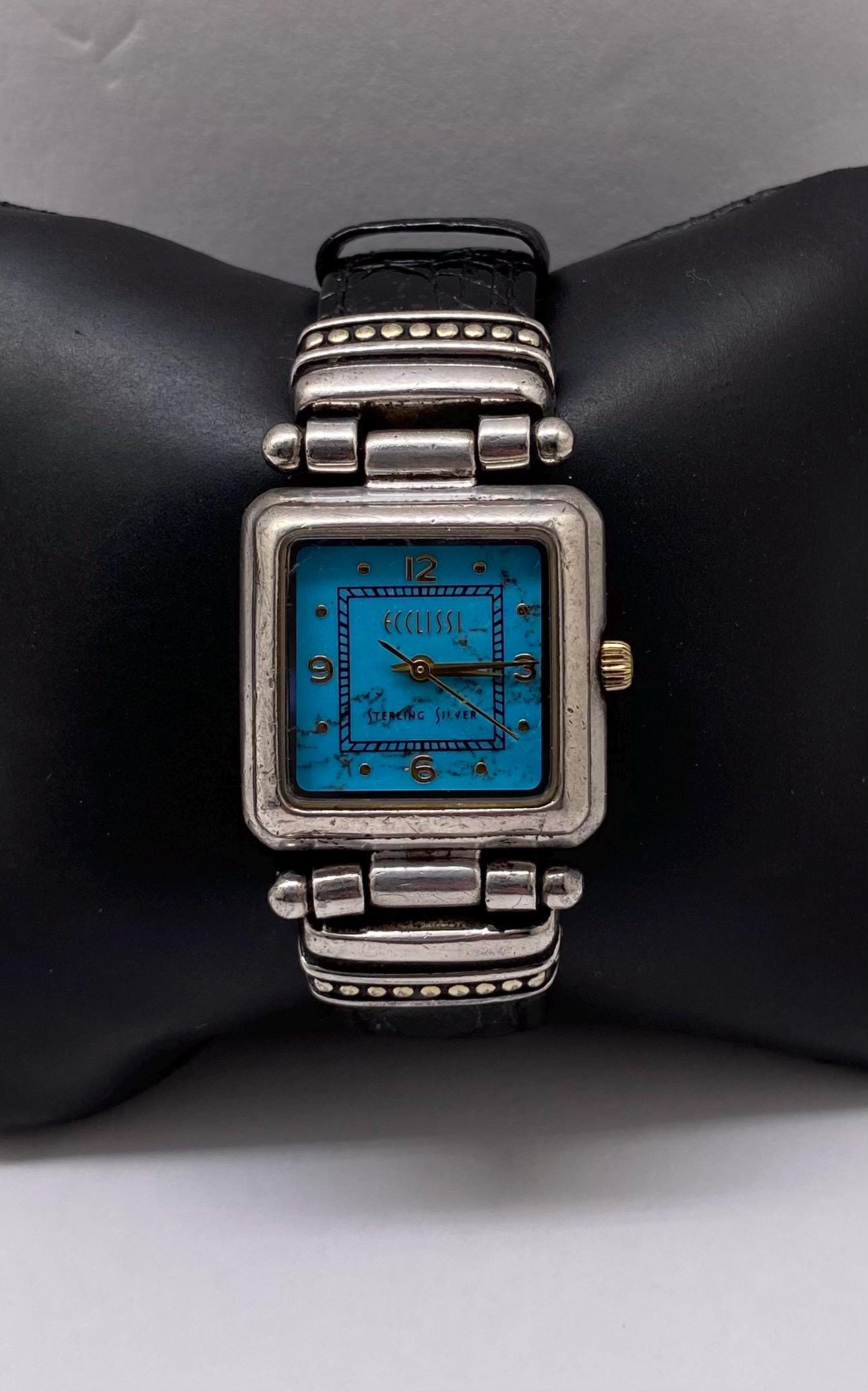 Vintage Ecclissi Sterling Silver Watch With Turquoise Face  display picture 2
