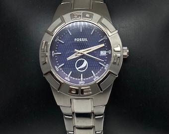 Vintage Fossil Watch Stainless Steel Dates with Blue Case Watch
