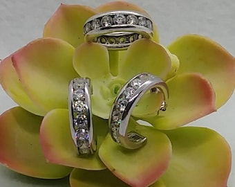 Vintage Jewelry 925 Sterling Cubic Zircon Ring & Earring Set