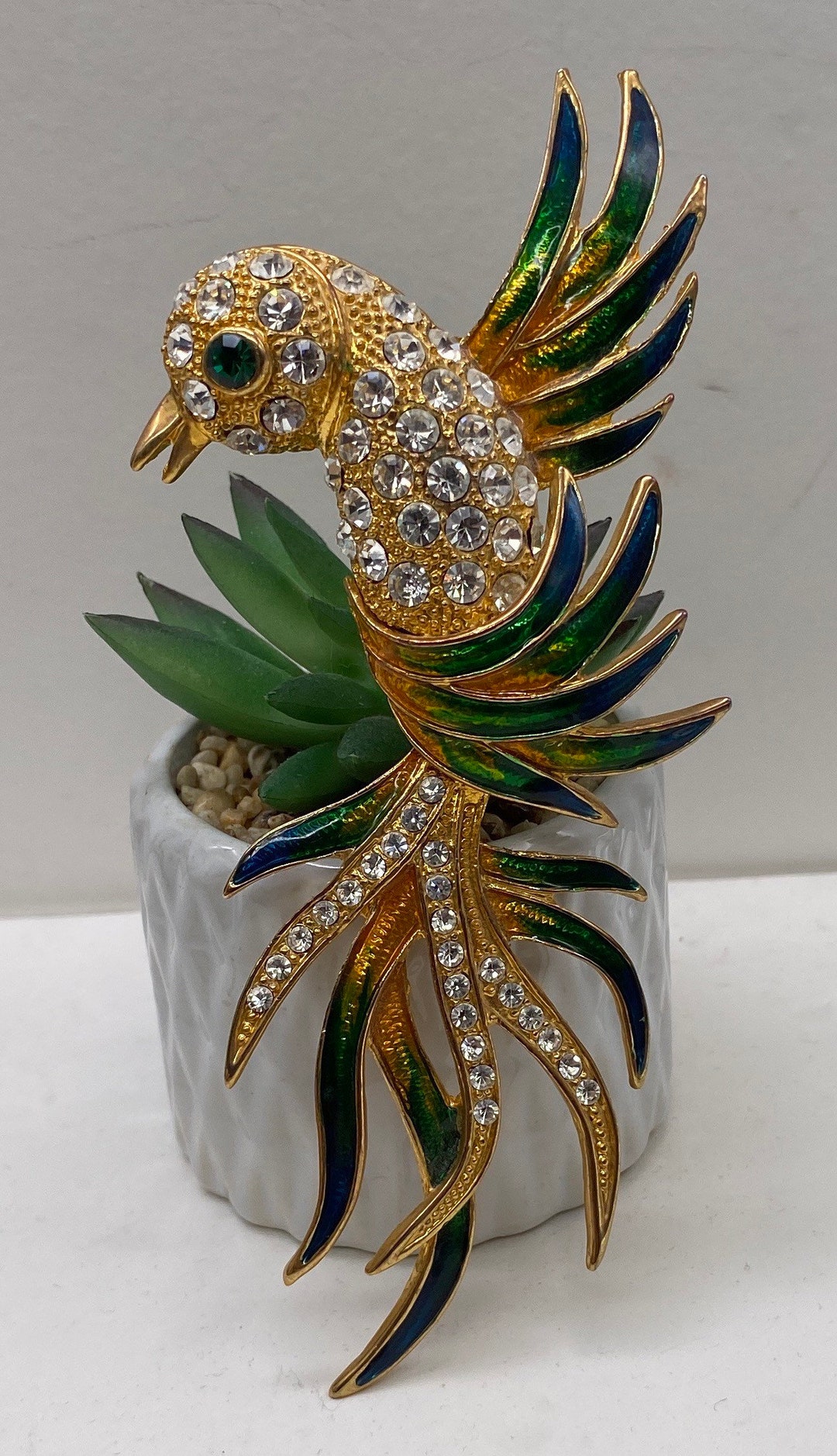 Large D'Orlan Enamel  Bird Brooch