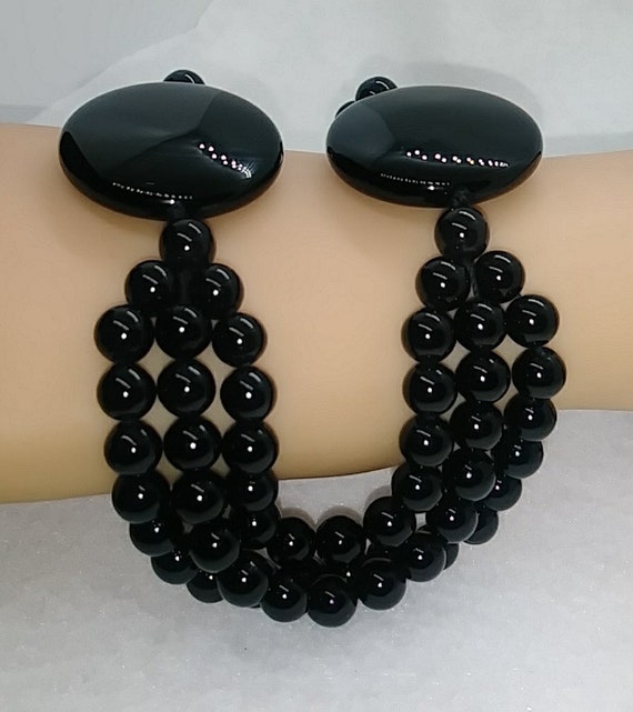 Vintage natural black onyx strand necklace jewelry