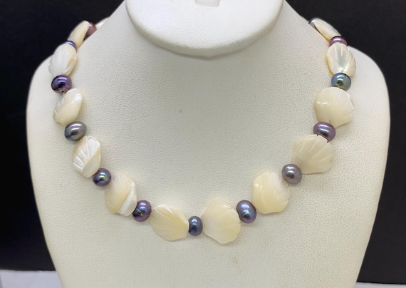 Genuine Mother of Pearl & Black Pearl Handmade Necklace